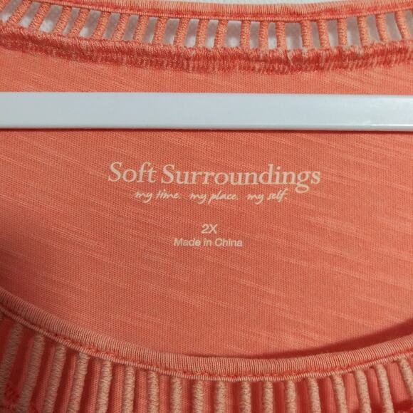 Soft Surroundings Orange Slub Knit Long Sleeve Lattice Trim Top Size 2X - Picture 5 of 7